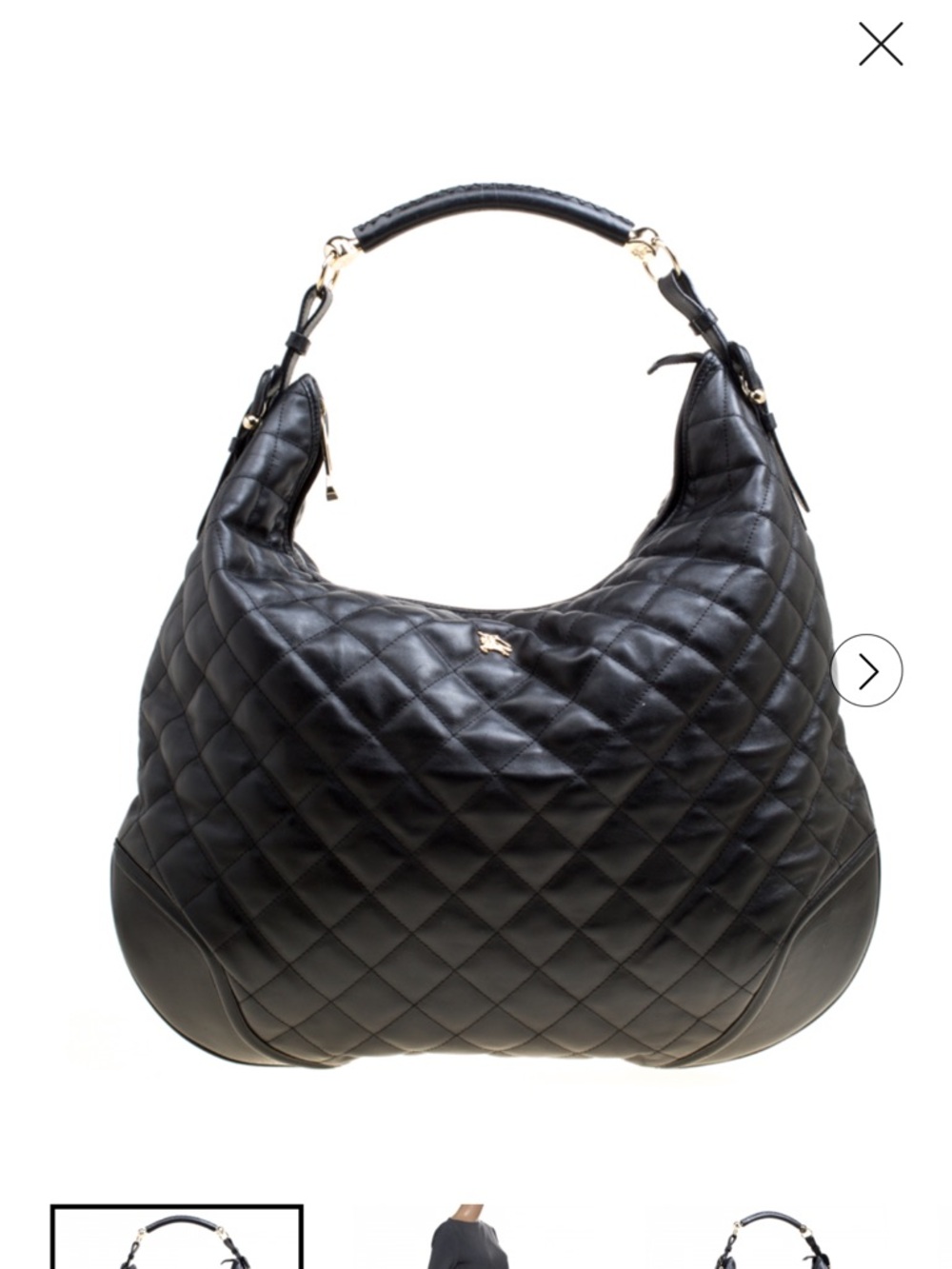 Burberry Black Quilted Leather Hobo with Gold Hardware